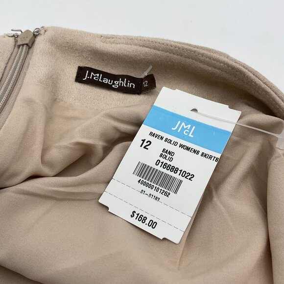 J.McLaughlin Raven Lt Camel Faux Stretch Suede Button Tab Accents Skirt 12 NWT - Picture 6 of 8